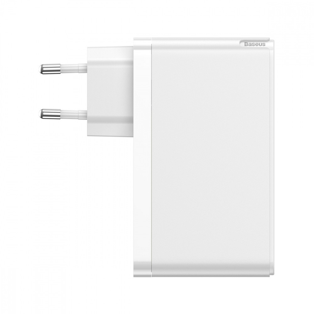 Фотография Network Charger Baseus GaN Mini Quick Charger 120W (2 Type-C + USB) + Кабель Type-C to Type-C 5A (1m) white