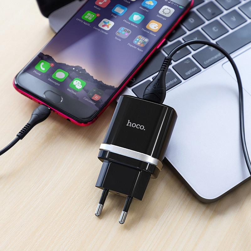 Network Charger Hoco C12Q Smart + Кабель (Micro) QC3.0 1USB black