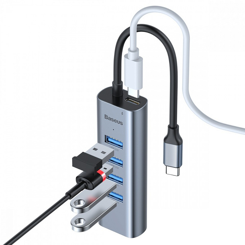 USB-Хаб Baseus Enjoy Series Type-C to 4USB 3.0 + PD gray