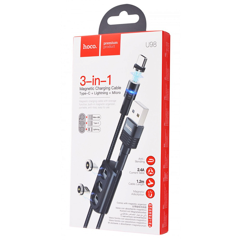 Кабель Hoco U98 3in1 Sunway Multi-functional Lightning + Micro + Type-C red