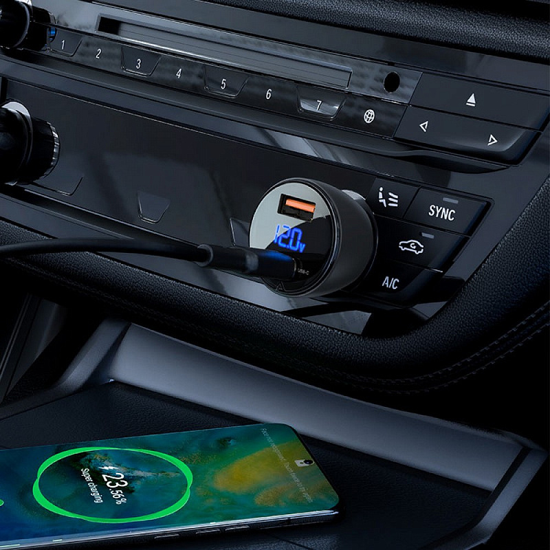 Car Charger Acefast B6 63W (Type-C + USB) transparent black
