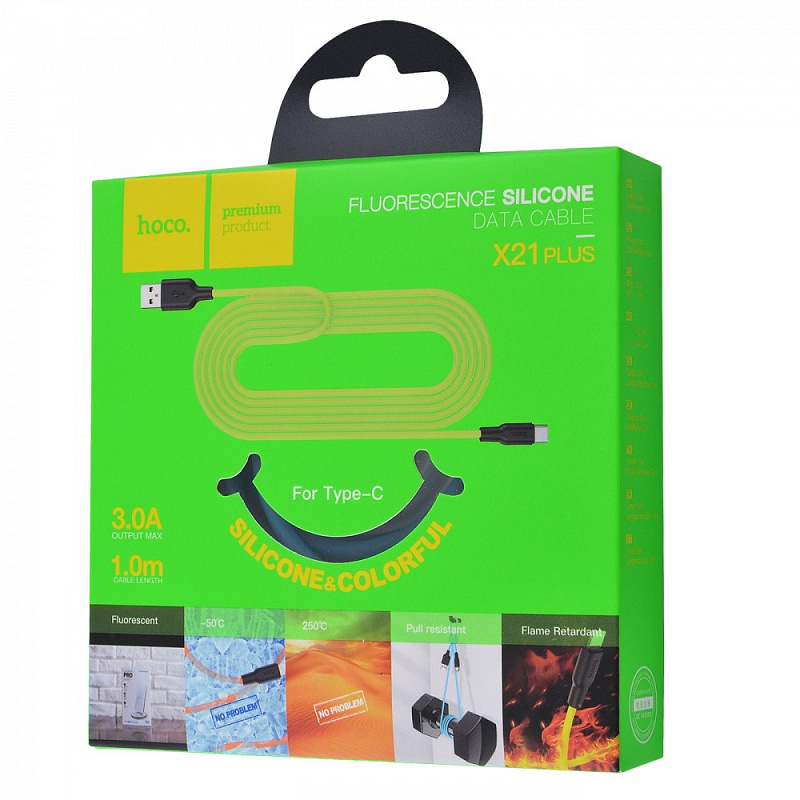 Кабель Hoco X21 Plus Fluorescent Silicone Type-C (1m) green