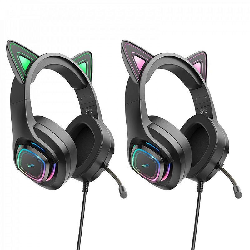 Wireless Headphones Hoco W107 Cute cat luminous cat ear pink