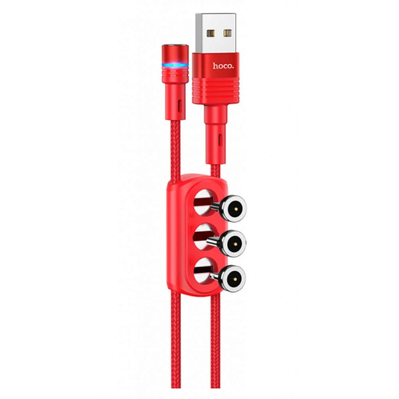 Фотографія Кабель Hoco U98 3in1 Sunway Multi-functional Lightning + Micro + Type-C red