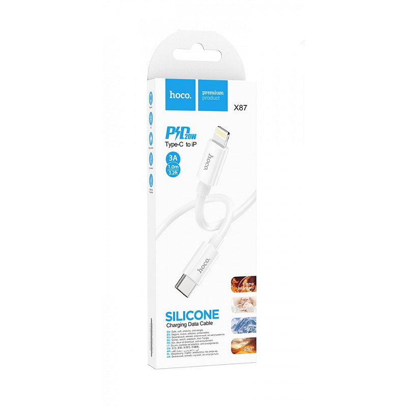 Кабель Hoco X87 Magic silicone Lightning (1m) white