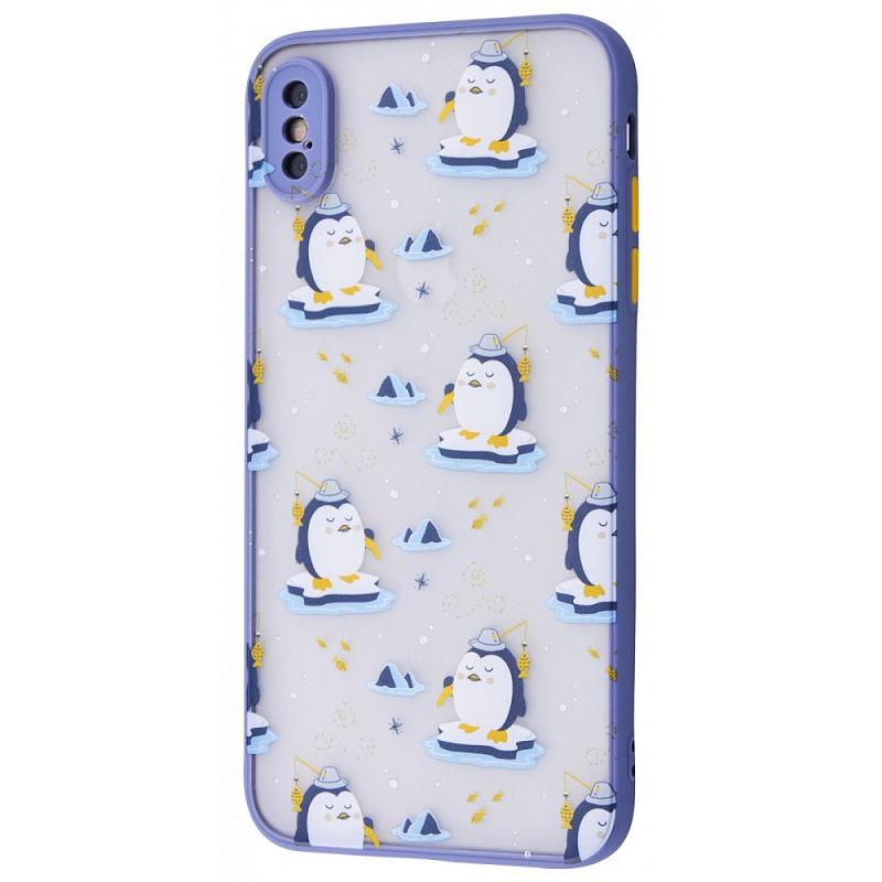 Фото чохла WAVE Cartoon Case (PC+TPU) iPhone Xs Max penguin fisherman/lavender gray