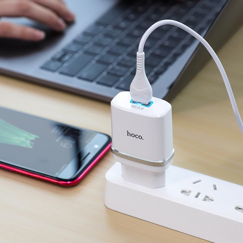 Network Charger Hoco C12Q Smart + Кабель (Micro) QC3.0 1USB black