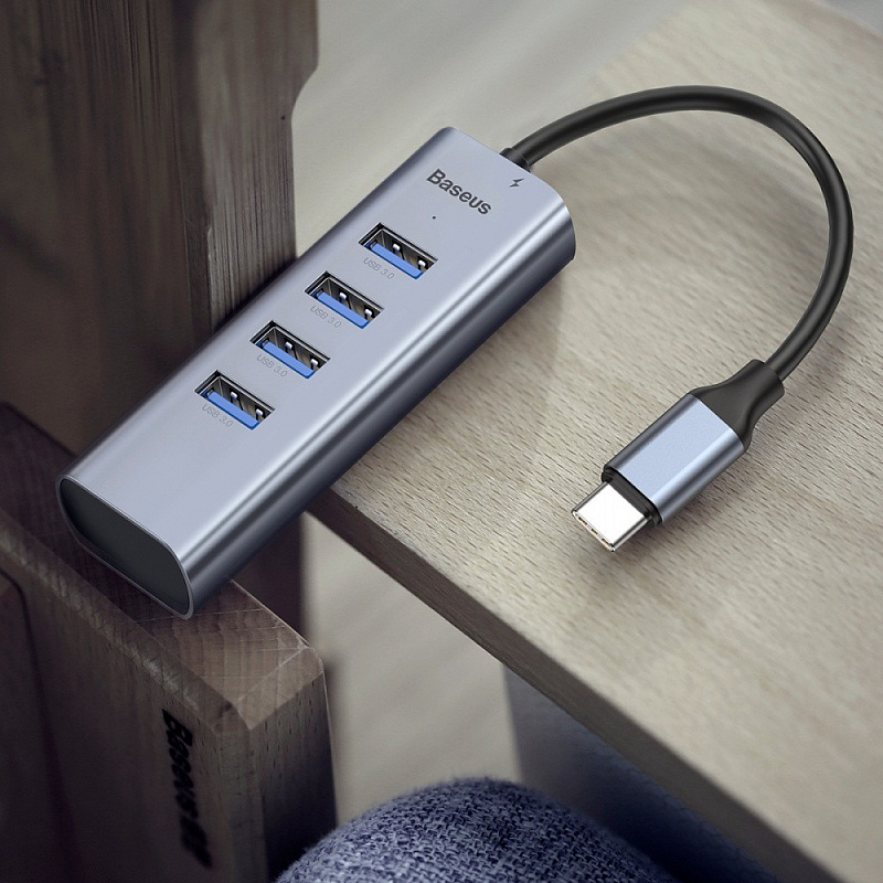 USB-Хаб Baseus Enjoy Series Type-C to 4USB 3.0 + PD gray